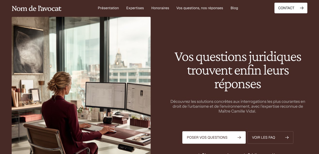 Aperçu du site d'un cabinet — style chaleureux, fond bordeaux